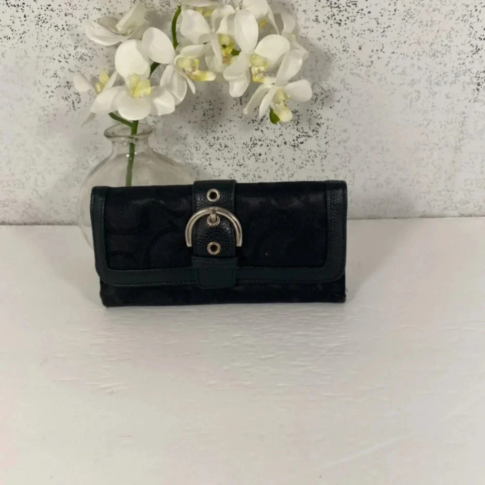 Guess Black Cloth Logo Buckle Front Wallet